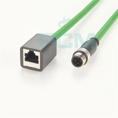 Rak kontakt M12 D Kod 4-stift till RJ45-uttag Profinet-förlängningskabel